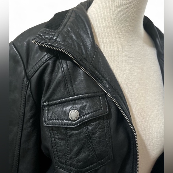 Guess Los Angelos Biker Black Faux Leather Jacket Size Small - Picture 2 of 4